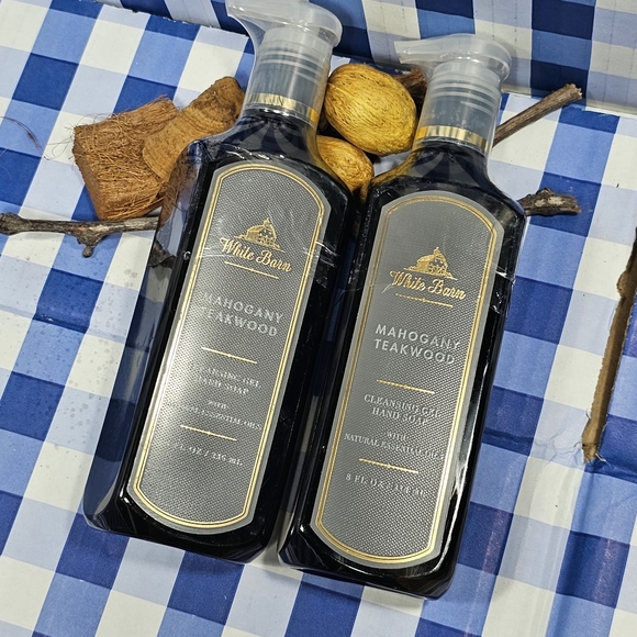 Bath & Body Works White Barn MAHOGANY TEAKWOOD Cleansing Gel Hand Soap 2 Bottles - Picture 2 of 9